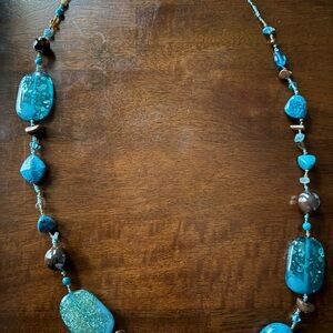 Elegant Blue and Brown Beaded Necklace